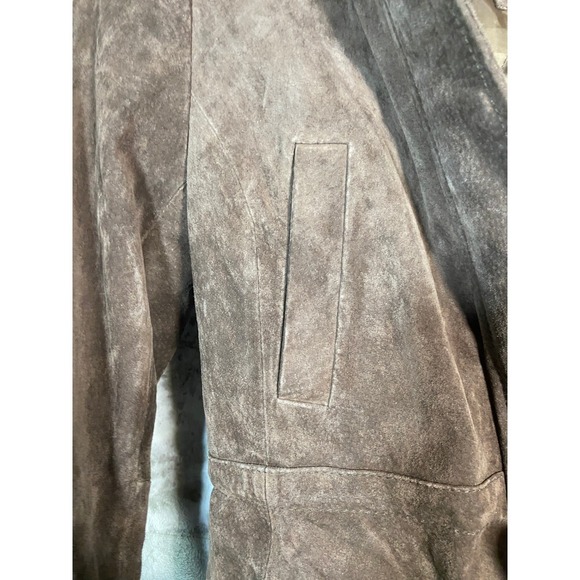 BGSD Womens Brown Suede Parka Jacket Fur Trim Hood Quilted Lined Coat M - Picture 11 of 16